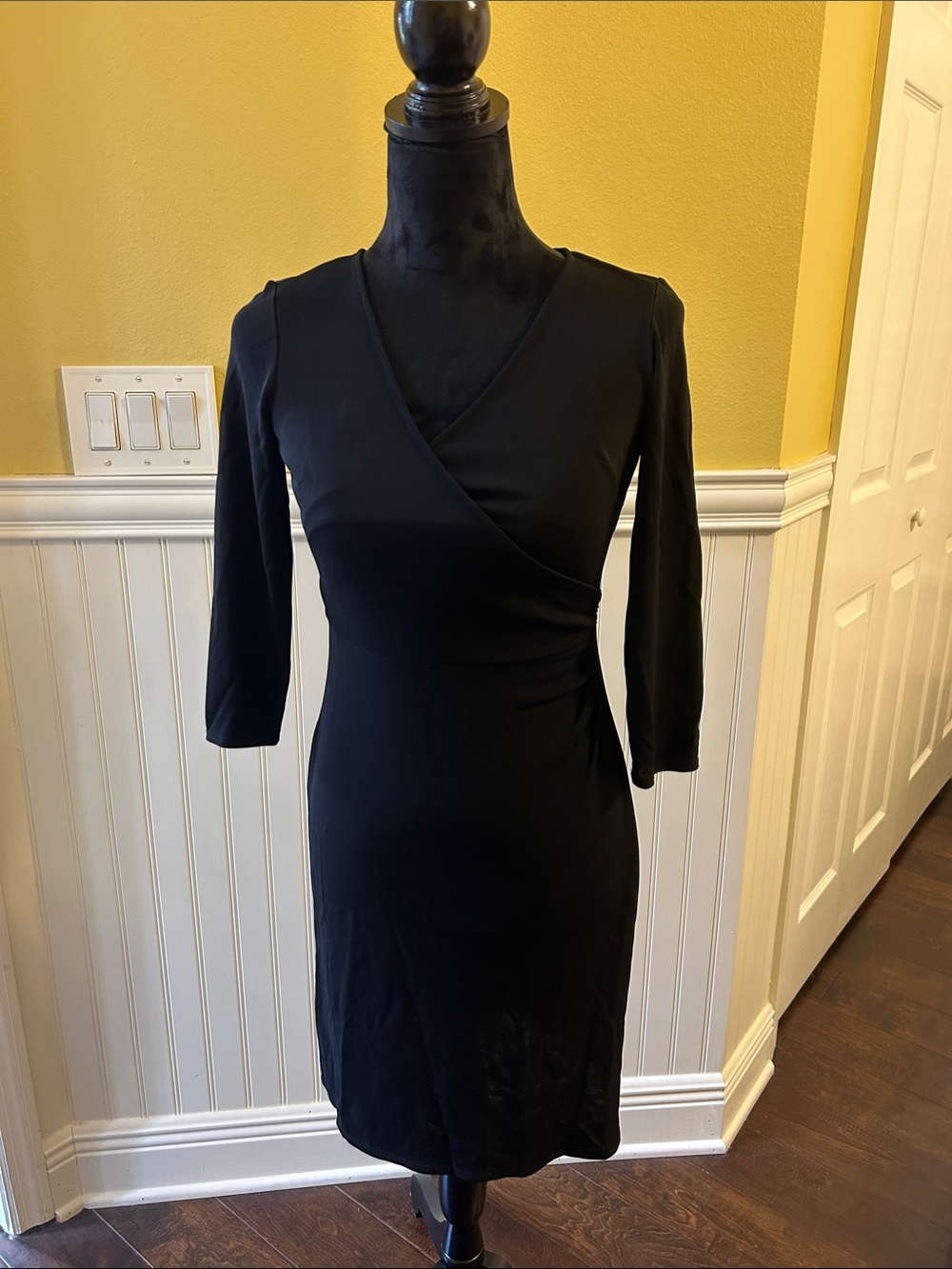 Ann Taylor Black Long-Sleeve Wrap Sheath Dress